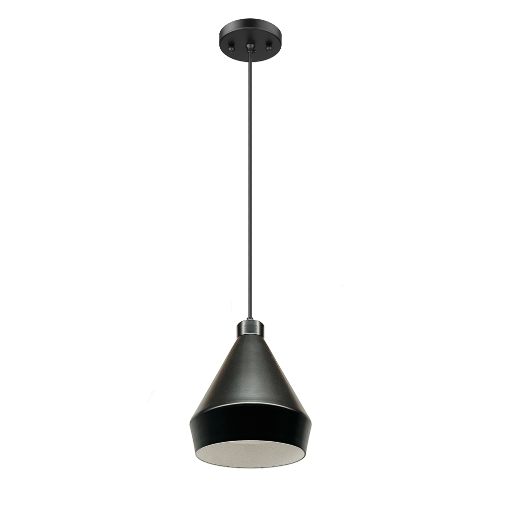 1-Light Corded Steel 9" Shade Pendant - Matte Black outer - White inner
