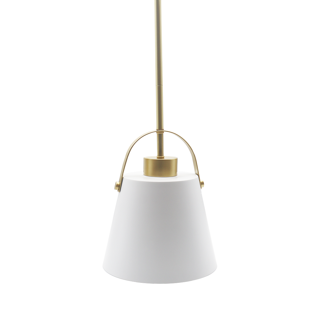 8" Matte White Steel Shade Rod Pendant - Champagne Gold
