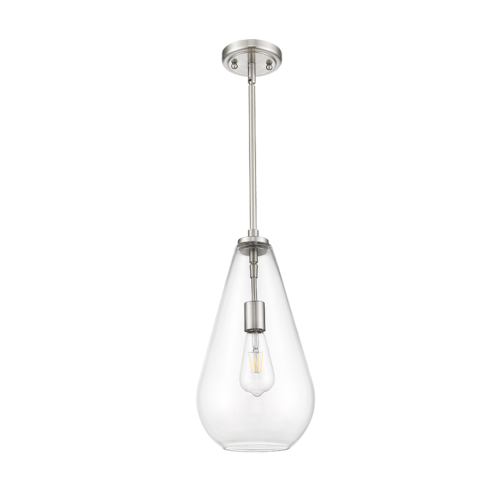Tear-Drop Clear Glass Pendant - Brushed Nickel