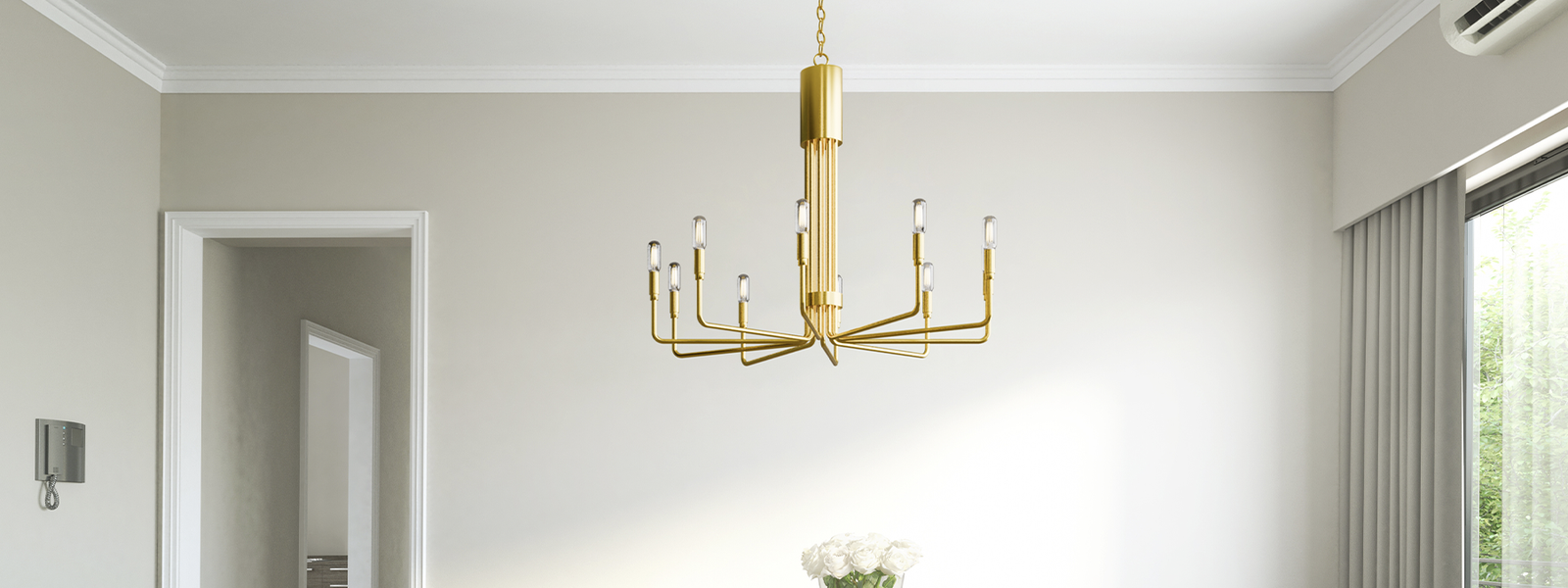 The Alph Collection from HOMEnhancements showcases a sleek, modern take on the classic chandelier with its striking flat-bottom design.