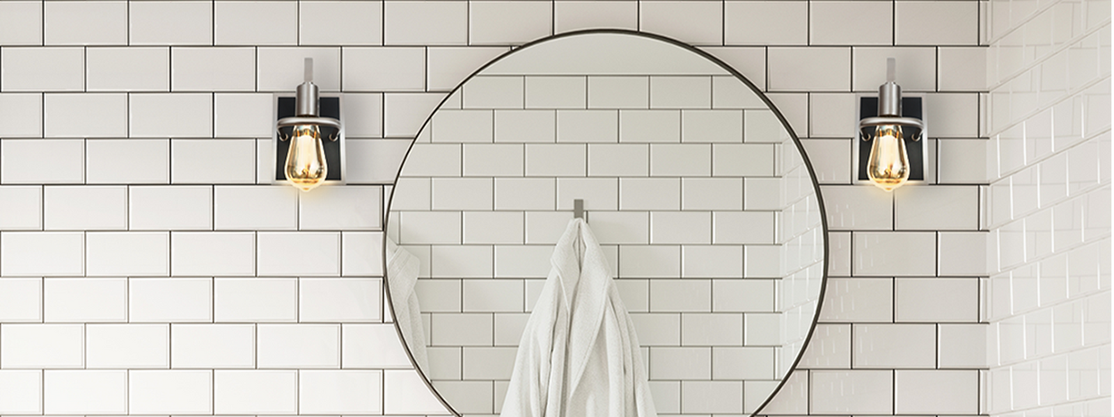 The Justin 3-Light Vanity Collection from HOMEnhancements combines the modern appeal of matte black with the sophisticated shine of nickel accents.