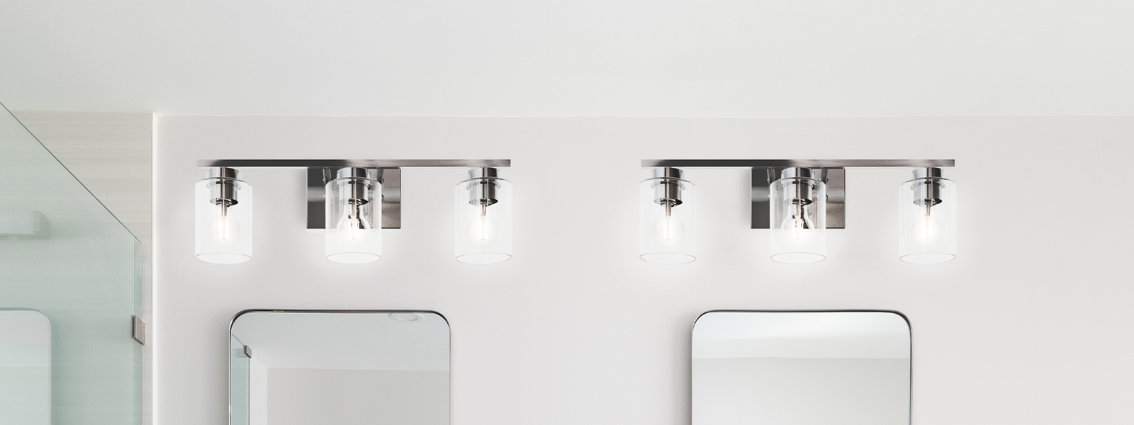 The Idris Collection from HOMEnhancements offers a sophisticated take on vanity lighting with its sleek brushed nickel finish. Designed for contemporary elegance, these vanity lights bring a polished, understated charm to any bathroom or powder room.