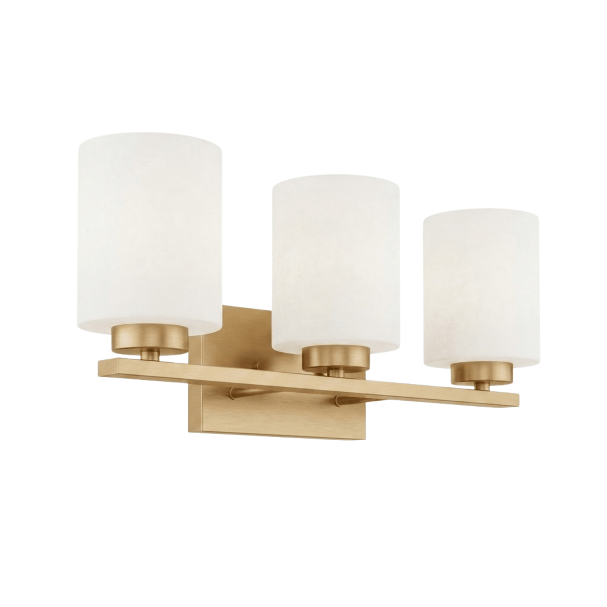 3-Light White Glass Vanity - Champagne Gold
