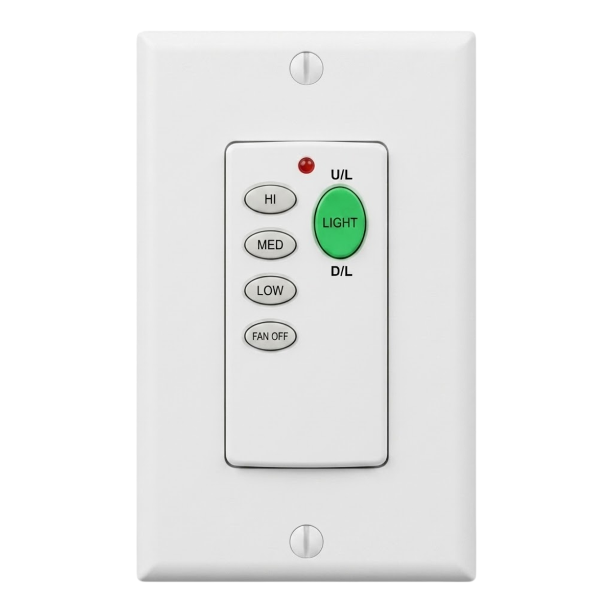 White Single Gang Mount Wireless Fan Remote