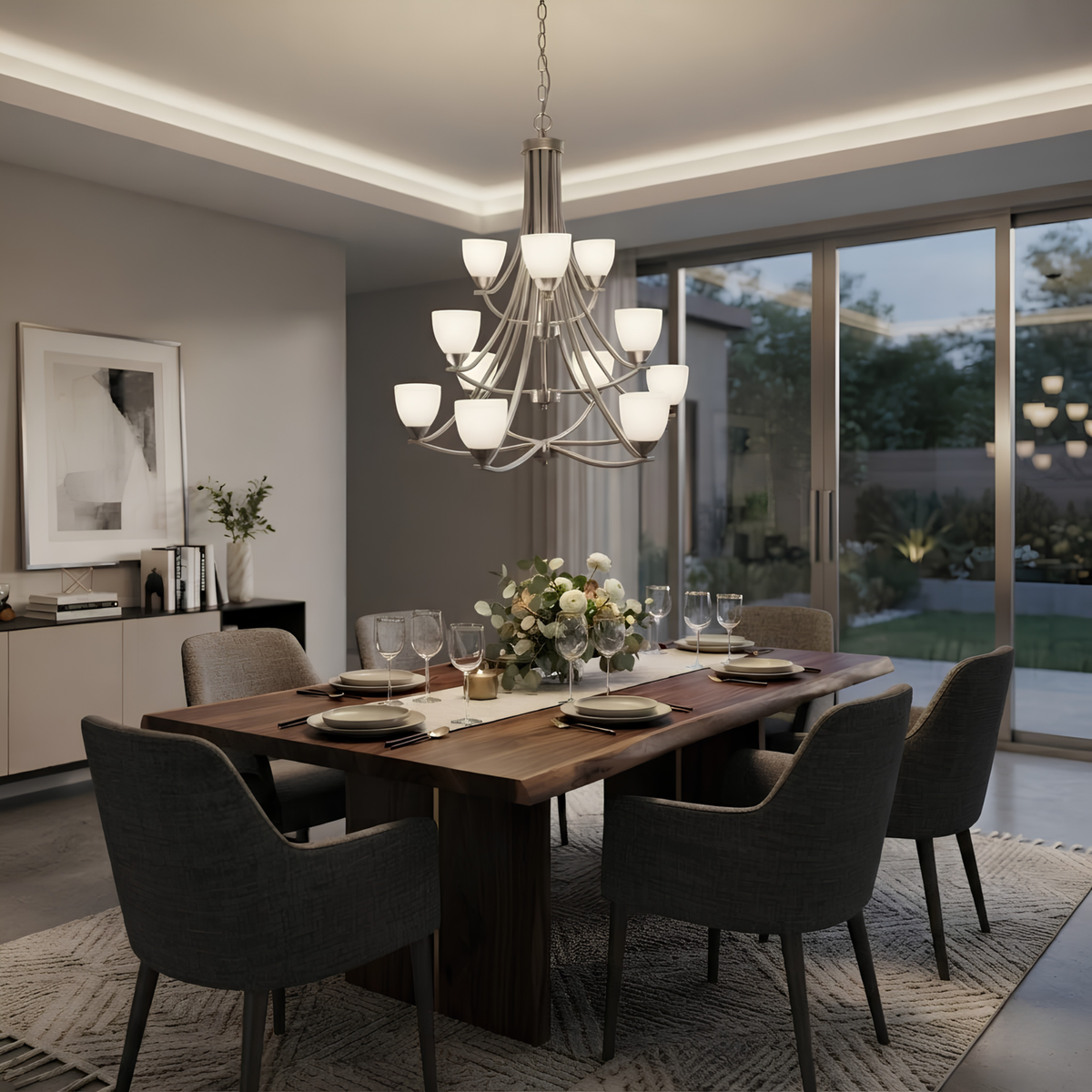 Victoria 12-Light Chandelier White Glass