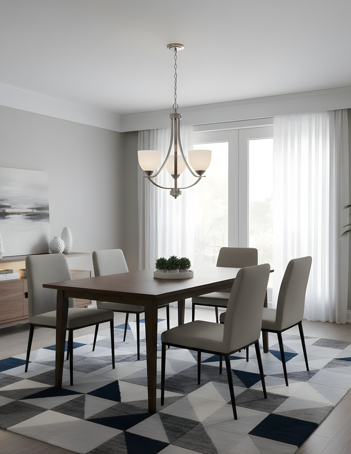 Victoria 3-Light Chandelier White Glass