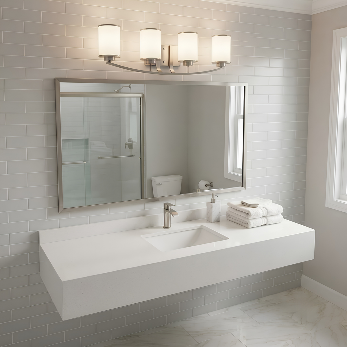 4-Light Vanity White Glass