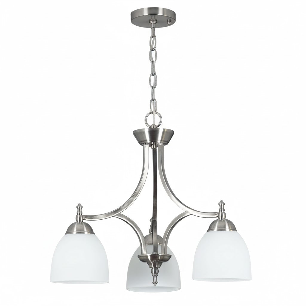 Dallas 3-Light Down Chandelier/Nook-Brushed Nickel