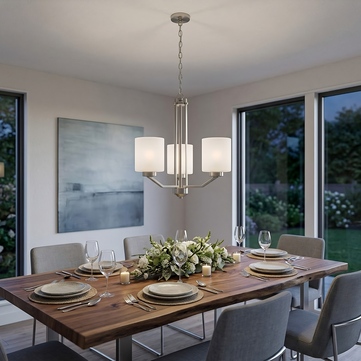Paris 3-Light Chandelier - White Cylinder Glass