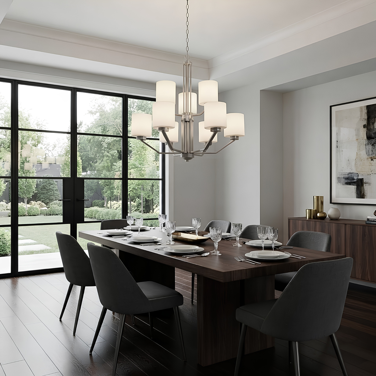 Paris 9-Light Chandelier White Glass