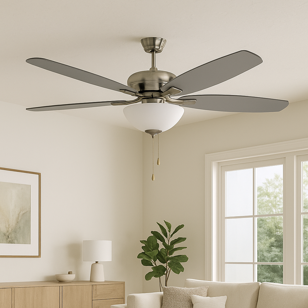 52&quot; 5-Blade UFO Fan NK Silver/Walnut Blades 2-Light White Glass LED Kit