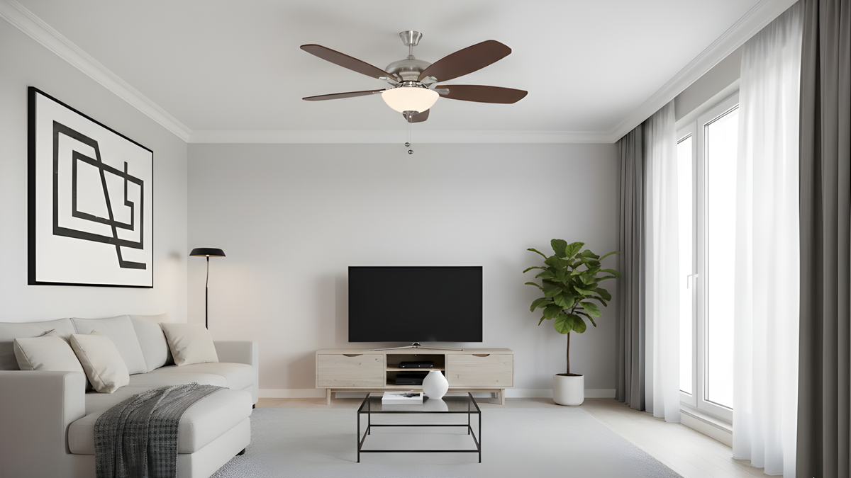 52" 5-Blade UFO Fan NK Silver/Walnut Blades 2-Light Bowl White Glass LED Kit
