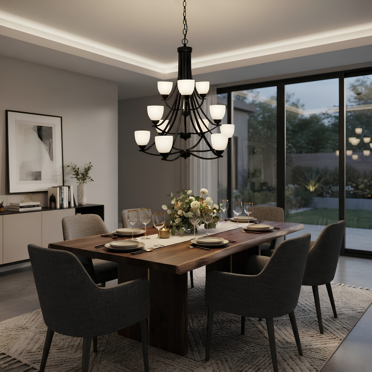 Victoria 12-Light Chandelier White Glass