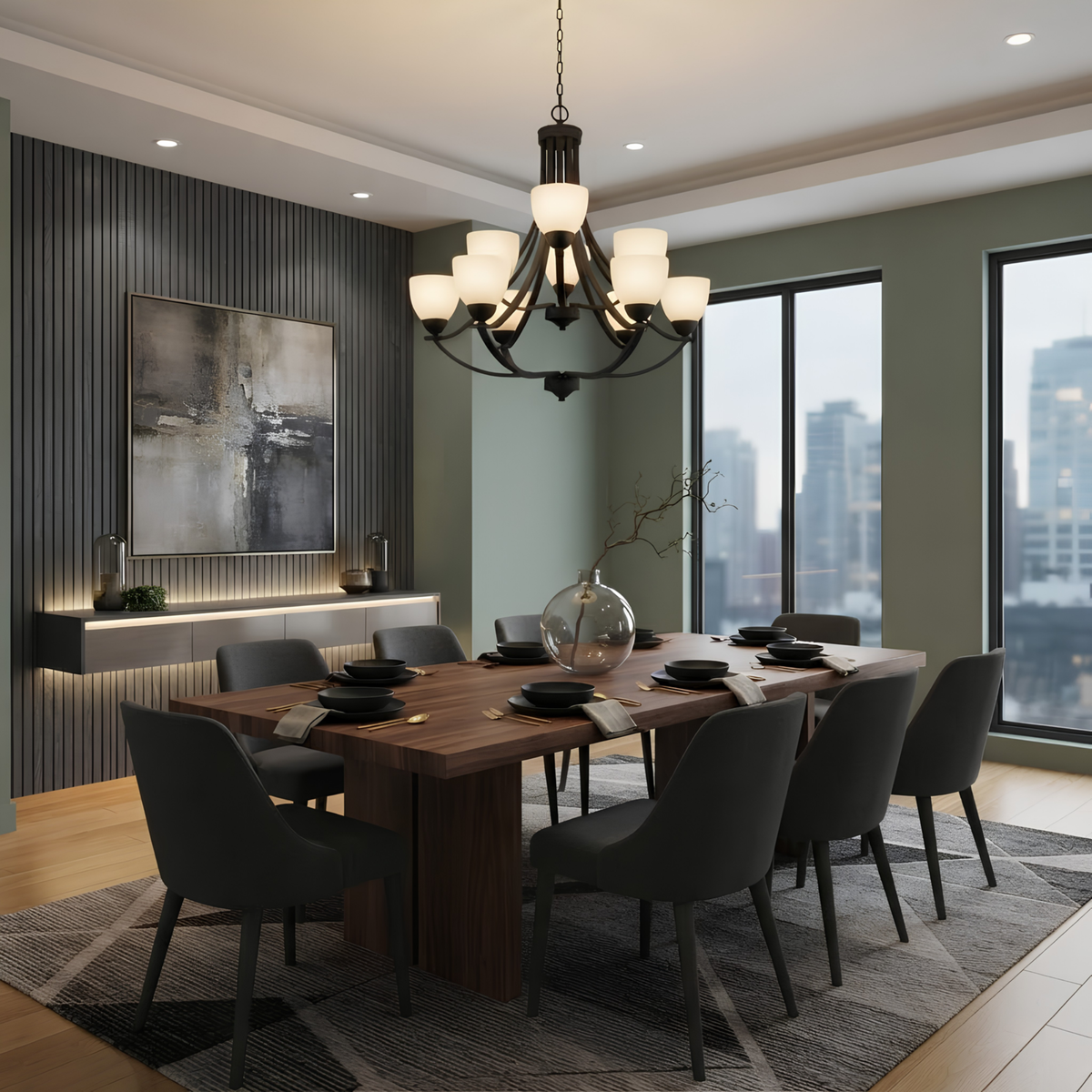 Victoria 9-Light Chandelier White Glass