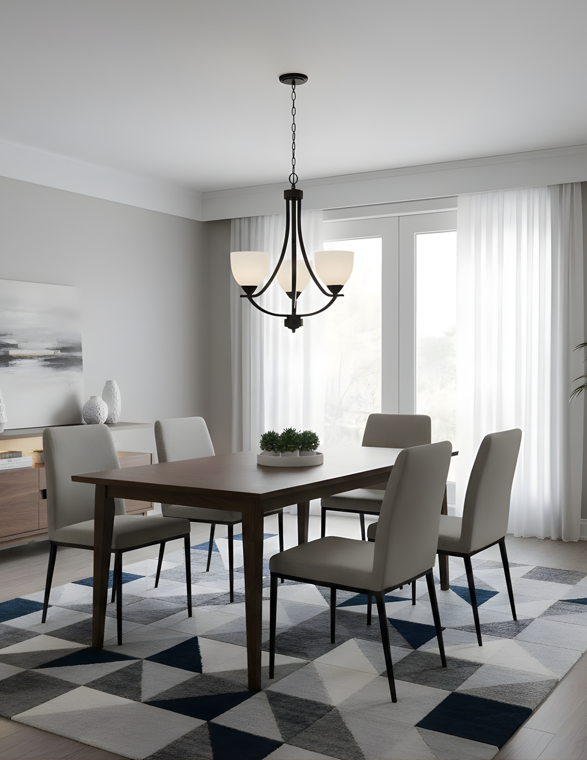 Victoria 3-Light Chandelier White Glass