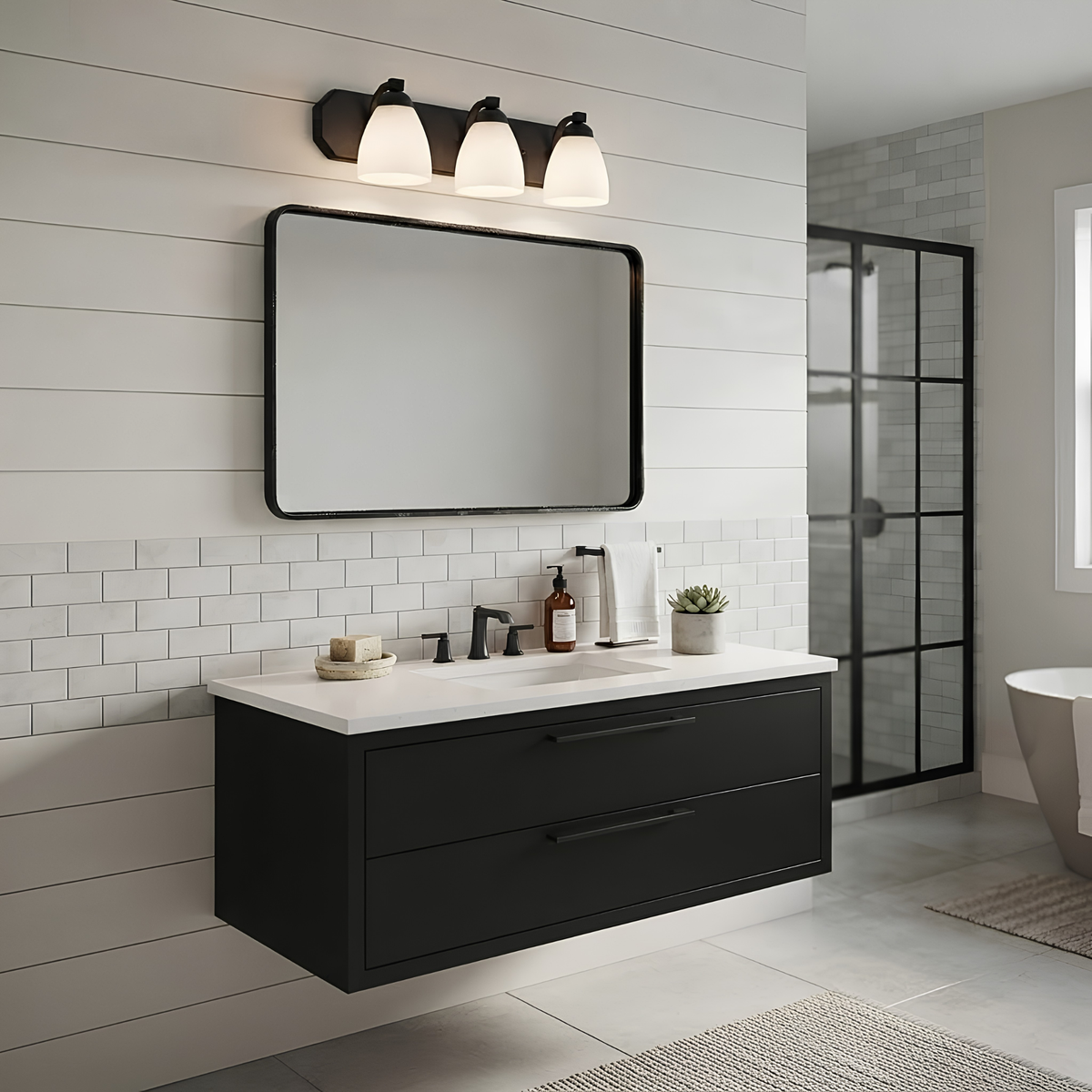 Victoria 3-Light Vanity White Glass