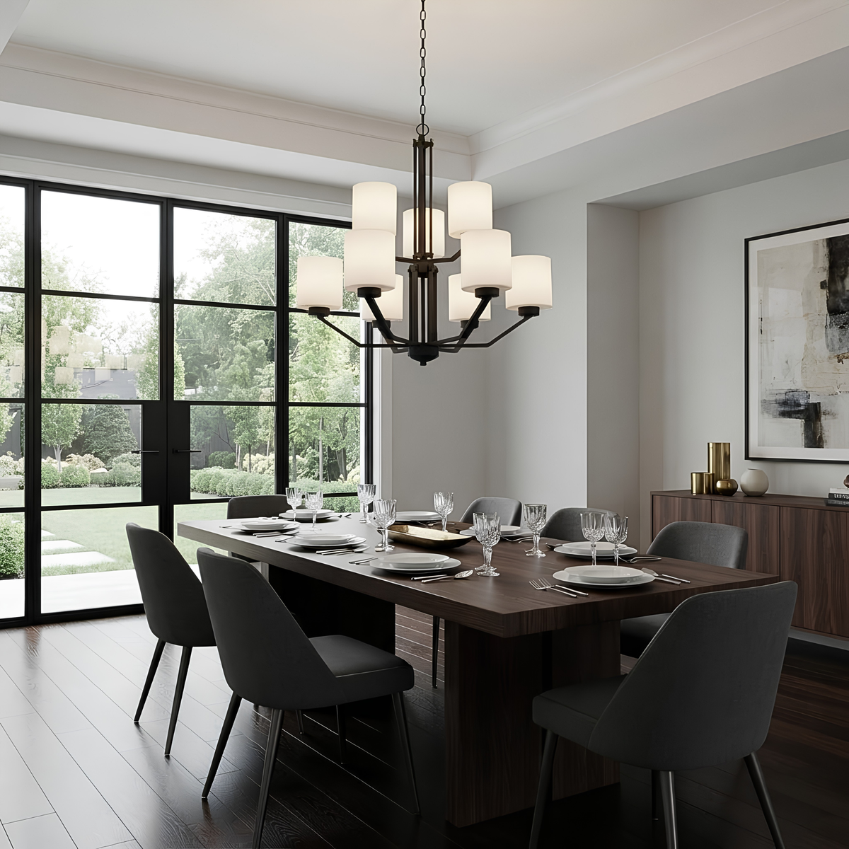 Paris 9-Light Chandelier White Glass