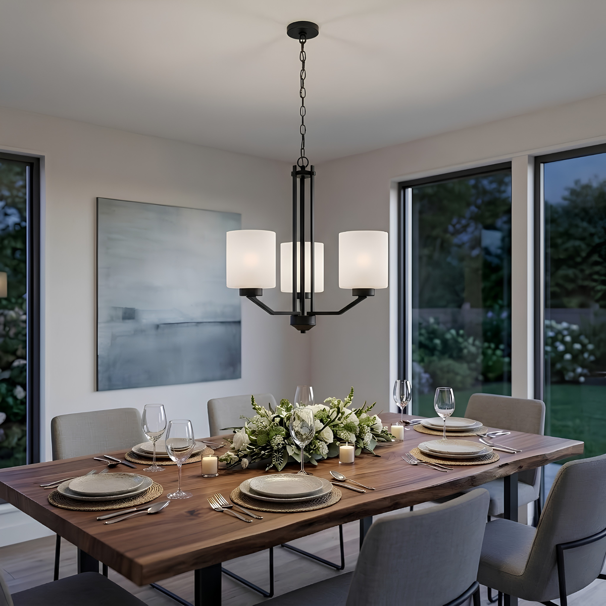 Paris 3-Light Chandelier - White Cylinder Glass