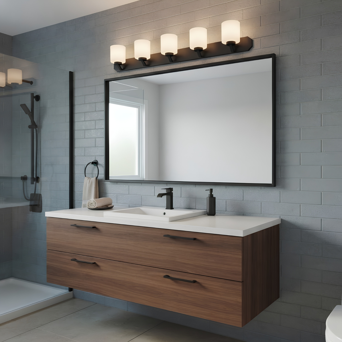 Paris 5-Light Vanity White Glass