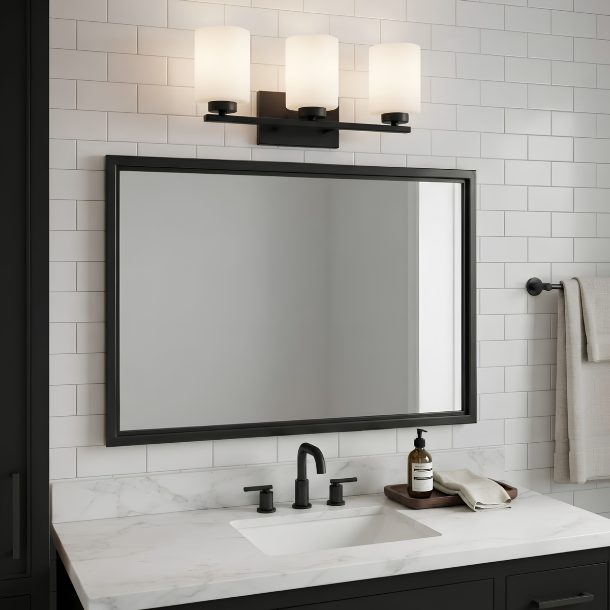 Idris 3-Light Vanity White Glass 