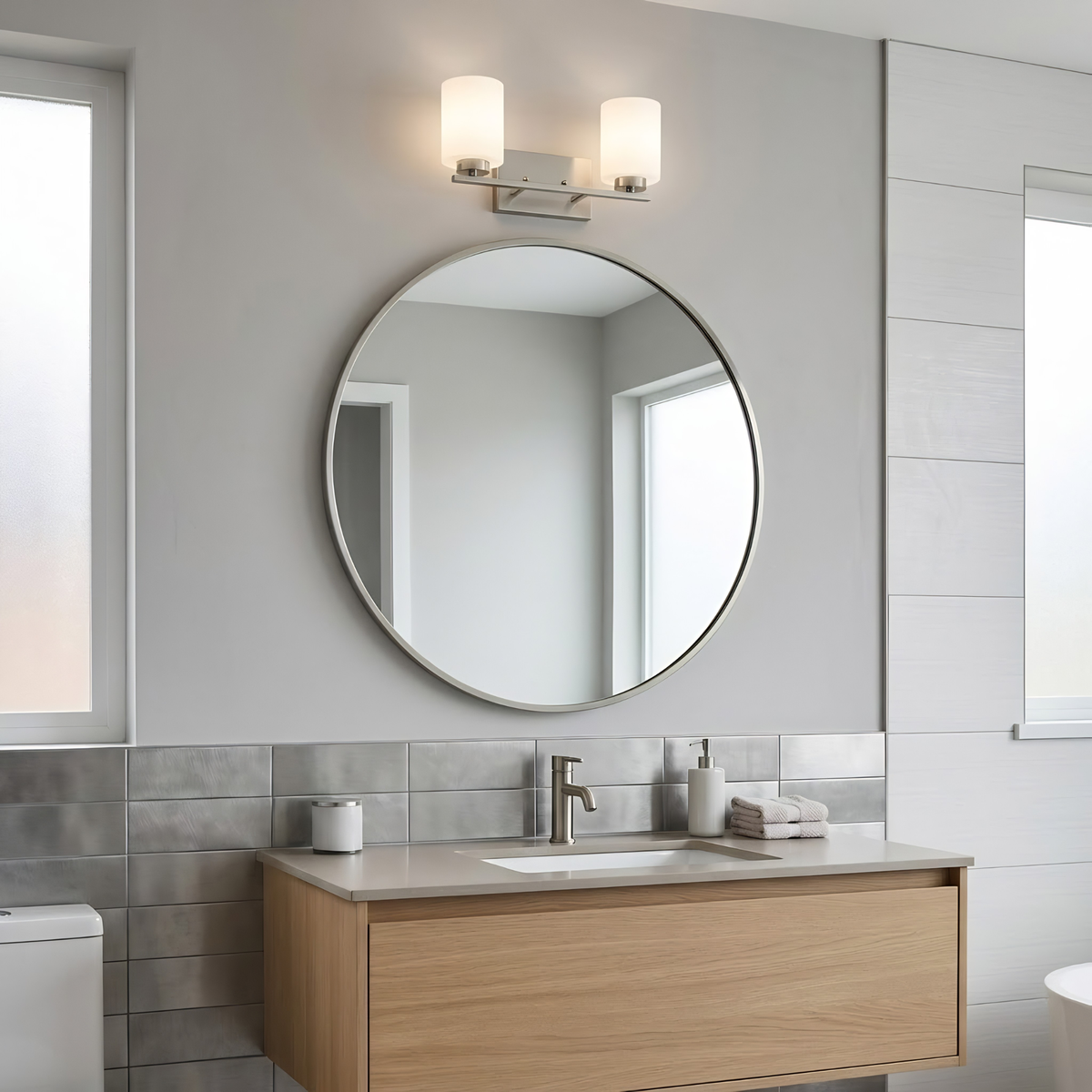 Idris 2-Light Vanity  White Glass 