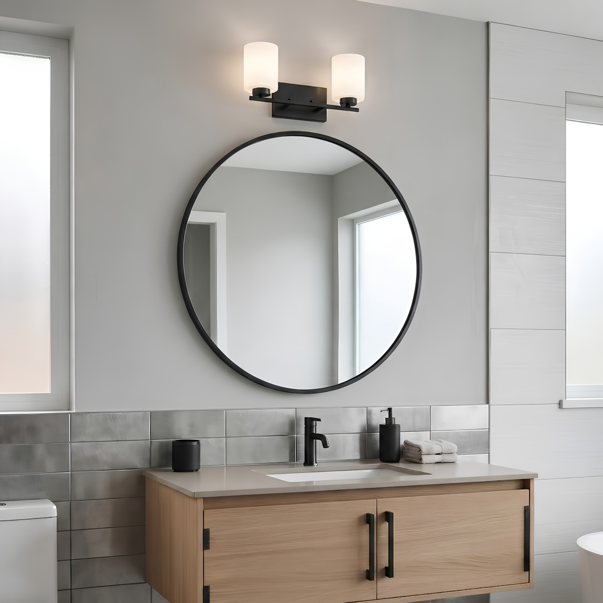 Idris 2-Light Vanity  White Glass 