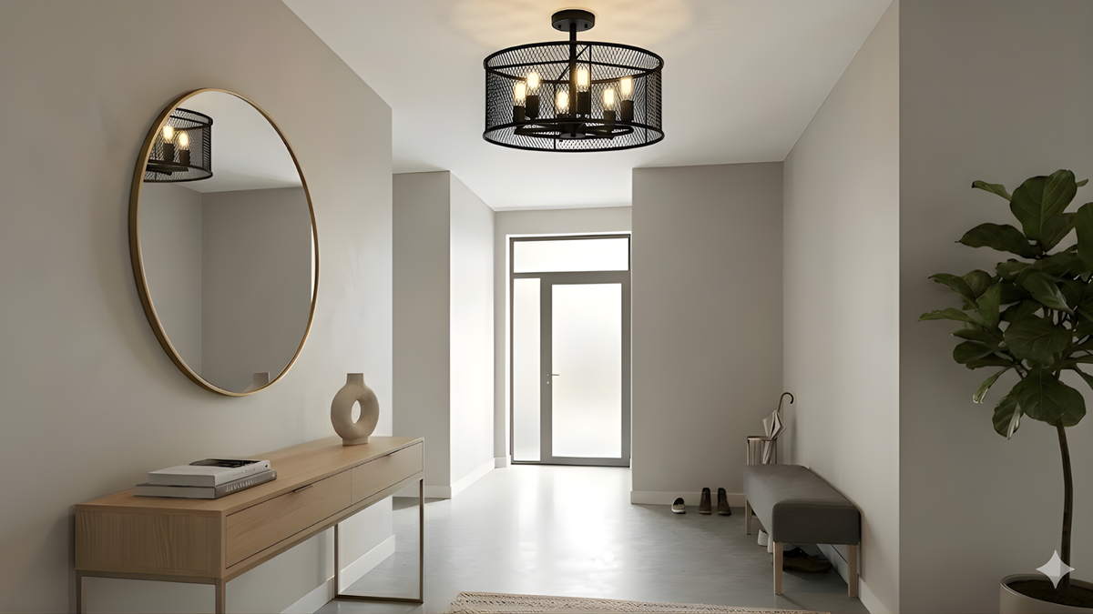 Rimini 6-Light  Steel Mesh Shade Semi Flush Mount  