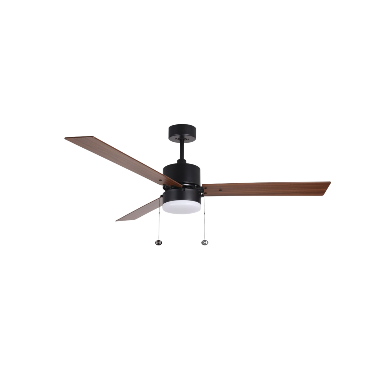 3-Blade 52" MB Modern Cylinder Fan Matte Black/Walnut Blades Pull Chain 3K, 4K, 5K Dual Mount