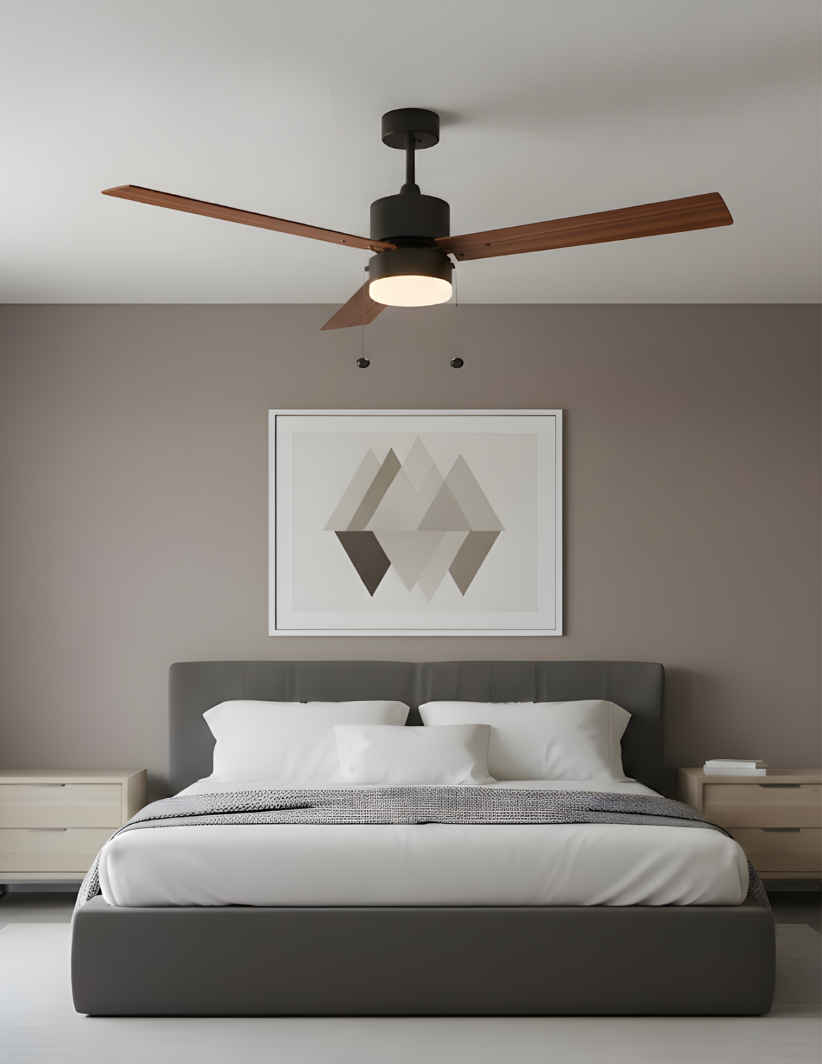 3-Blade 52" MB Modern Cylinder Fan Matte Black/Walnut Blades Pull Chain 3K, 4K, 5K Dual Mount