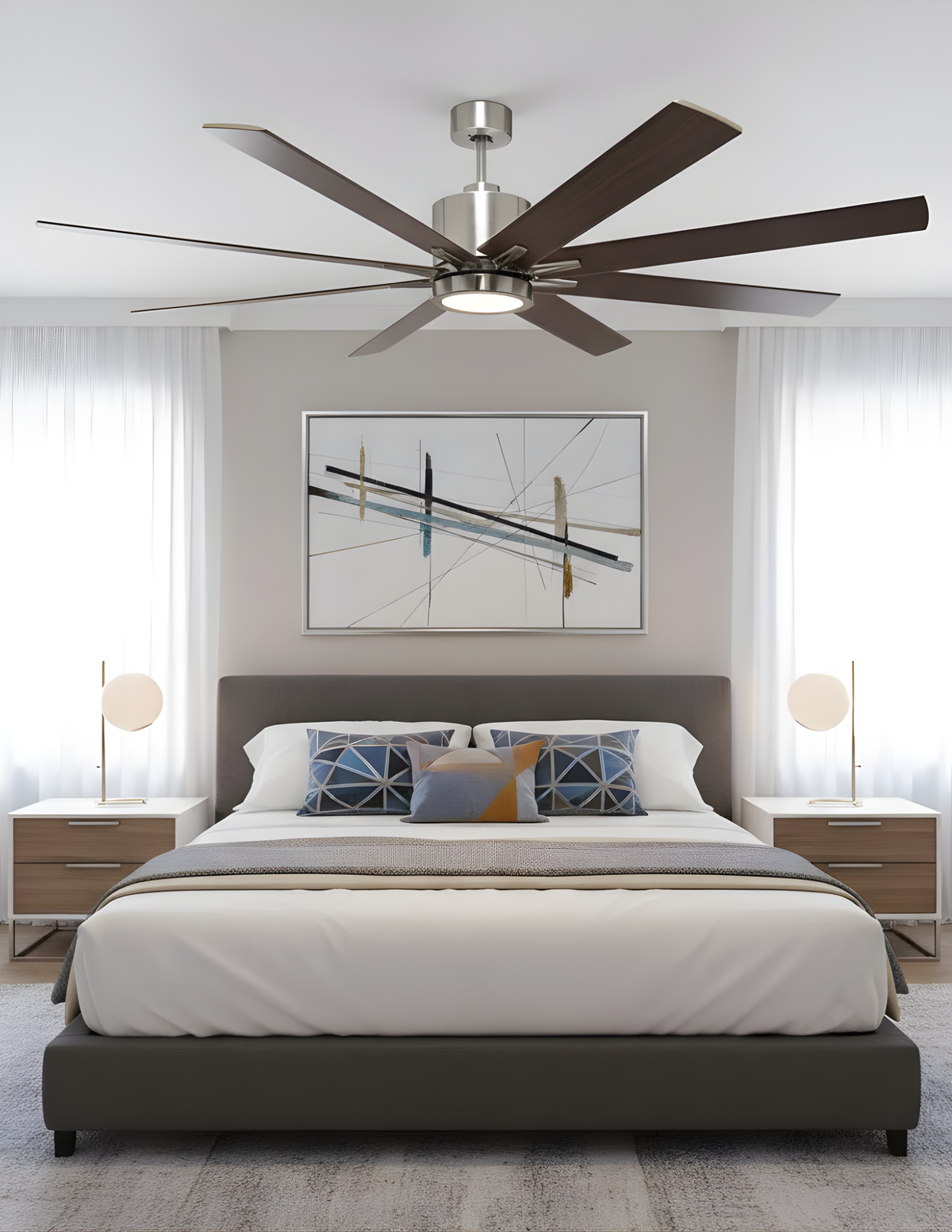 8-Blade 66" NK Fan Wall Control Silver/Walnut Blades 20W LED 3K,4K,5K
