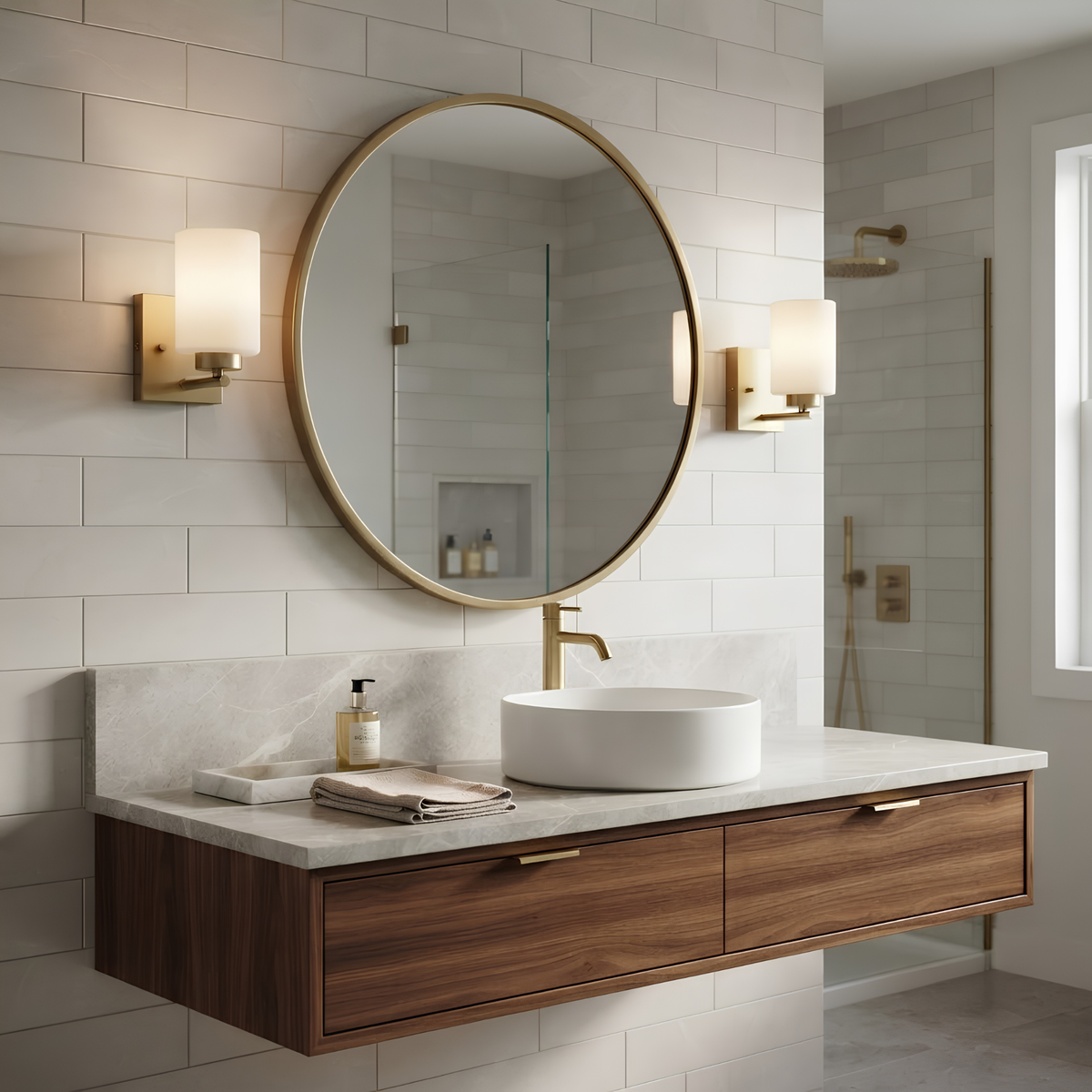 1-Light White Glass Vanity - Champagne Gold