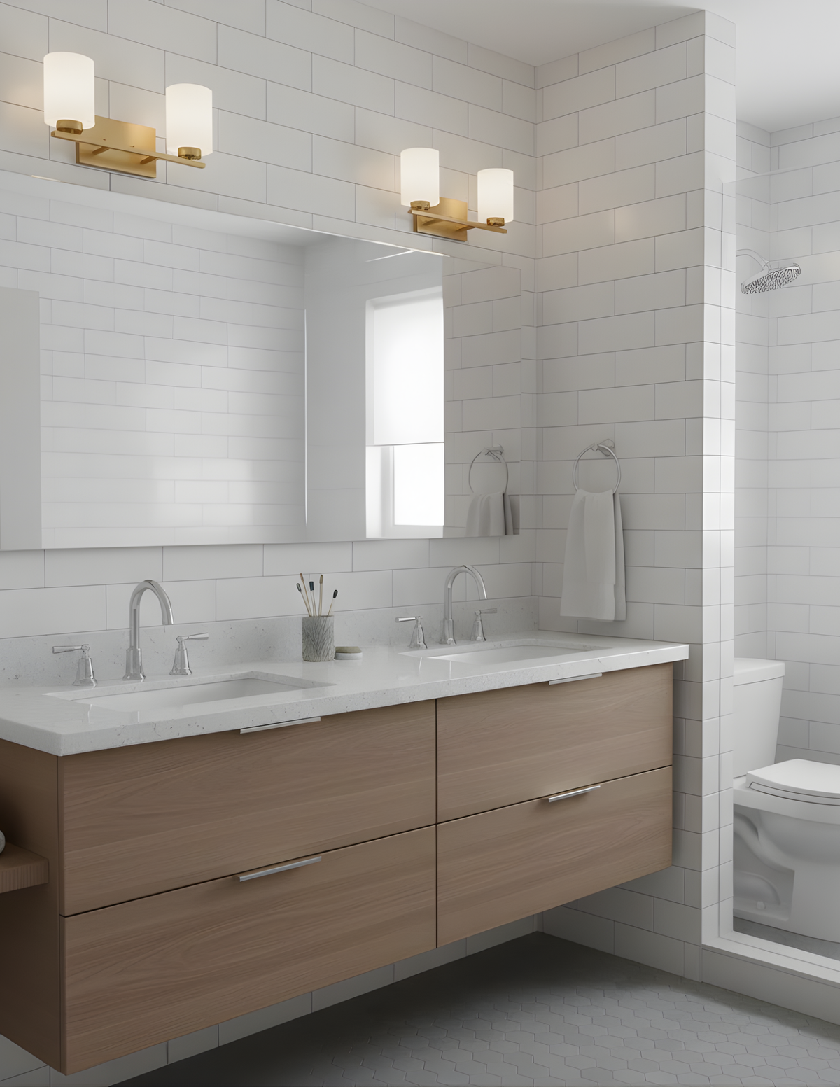 2-Light White Glass Vanity - Champagne Gold