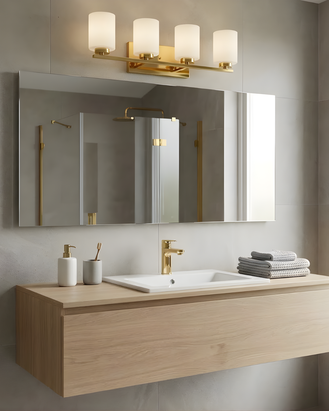 4-Light White Glass Vanity - Champagne Gold