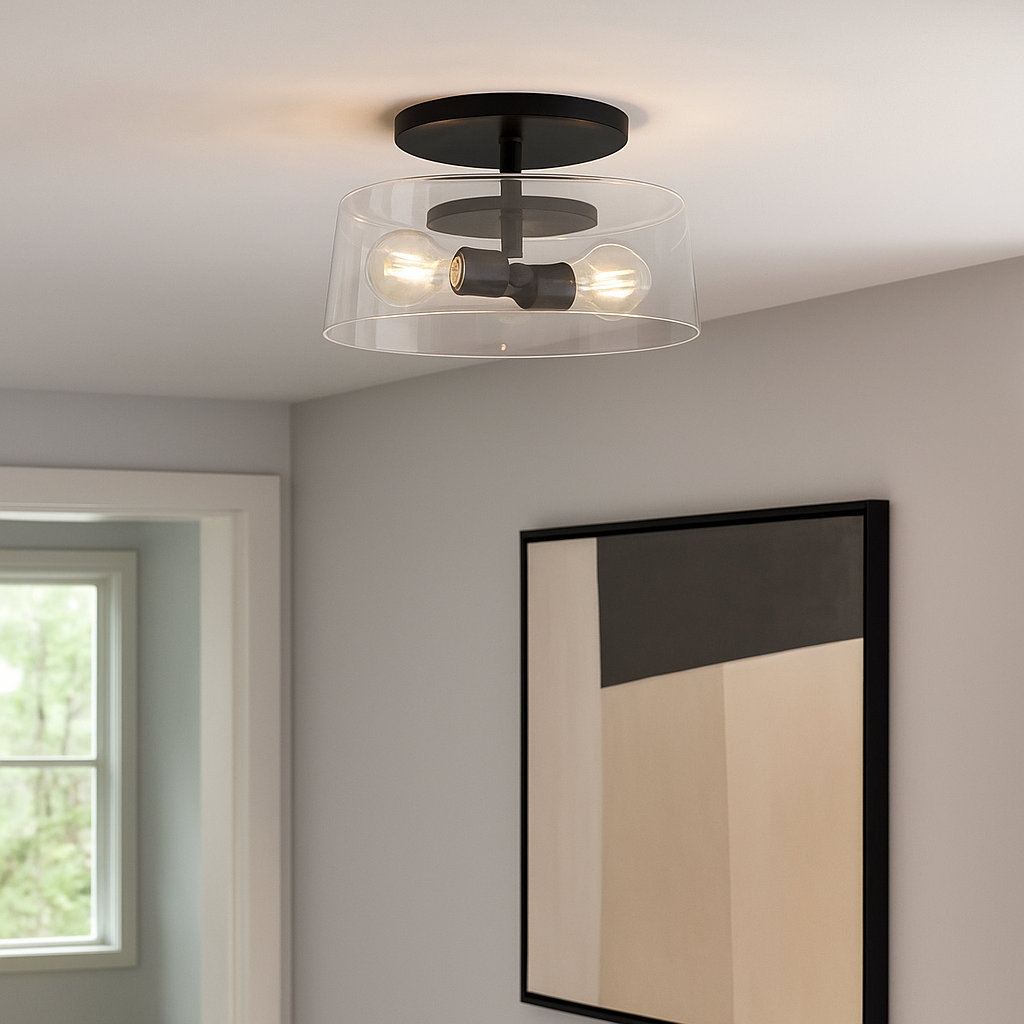 3-Light 15&quot; Clear Glass Semi-Flush Entry