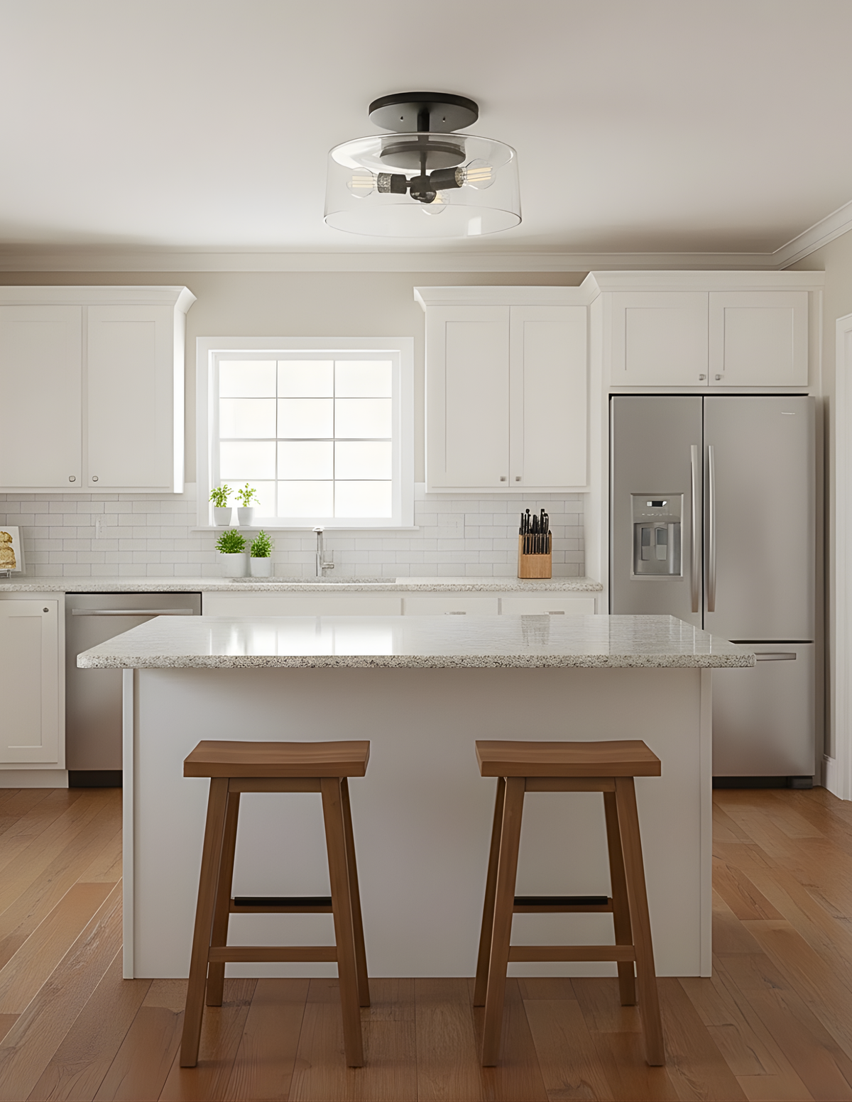 3-Light 15" Clear Glass Semi-Flush Entry