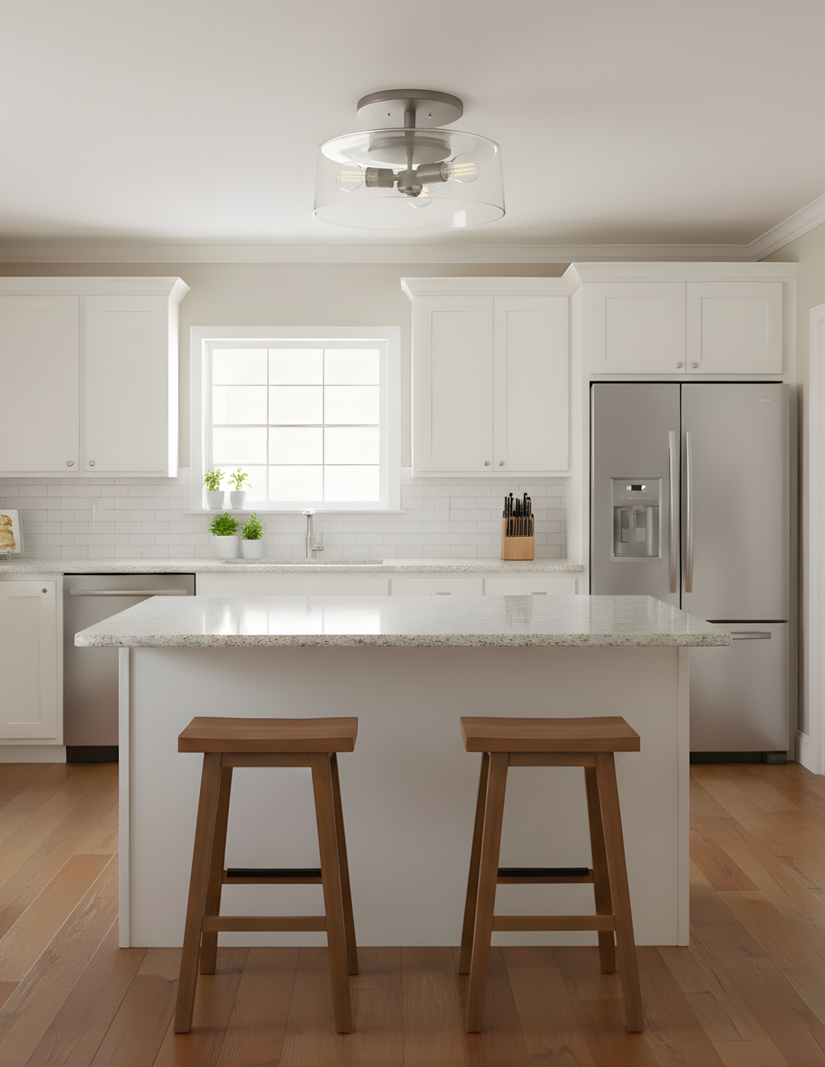 3-Light 15" Clear Glass Semi-Flush Entry