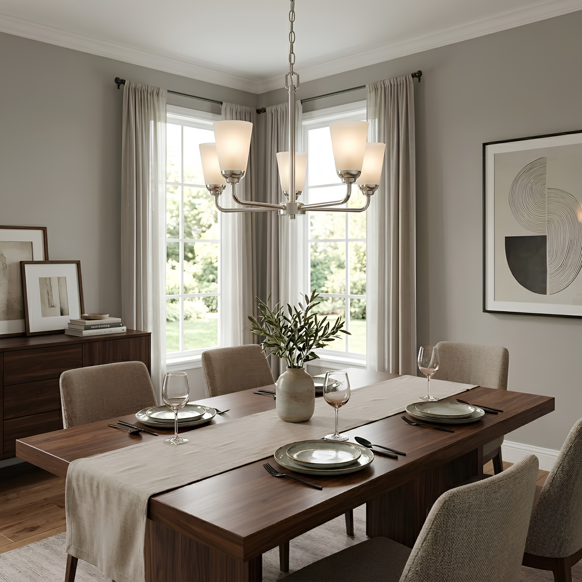 Aria 5-Light Frosted Cone Glass Chandelier - NK