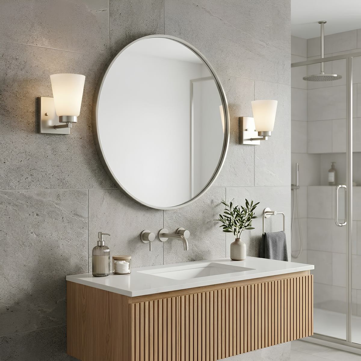 Aria 1-Light Frosted Cone Glass Sconce/Vanity - NK