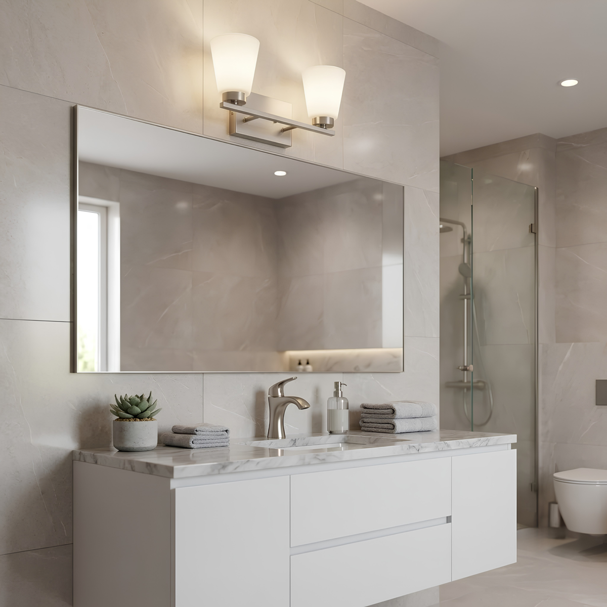 Aria 2-Light Frosted Cone Glass Vanity - NK
