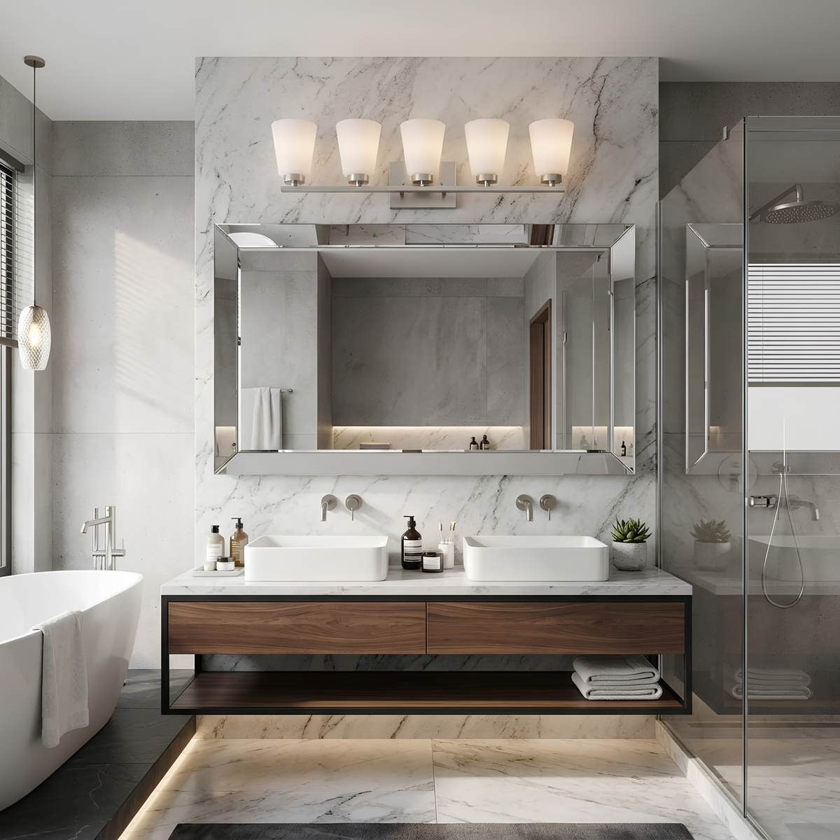 Aria 5-Light Frosted Cone Glass Vanity - NK