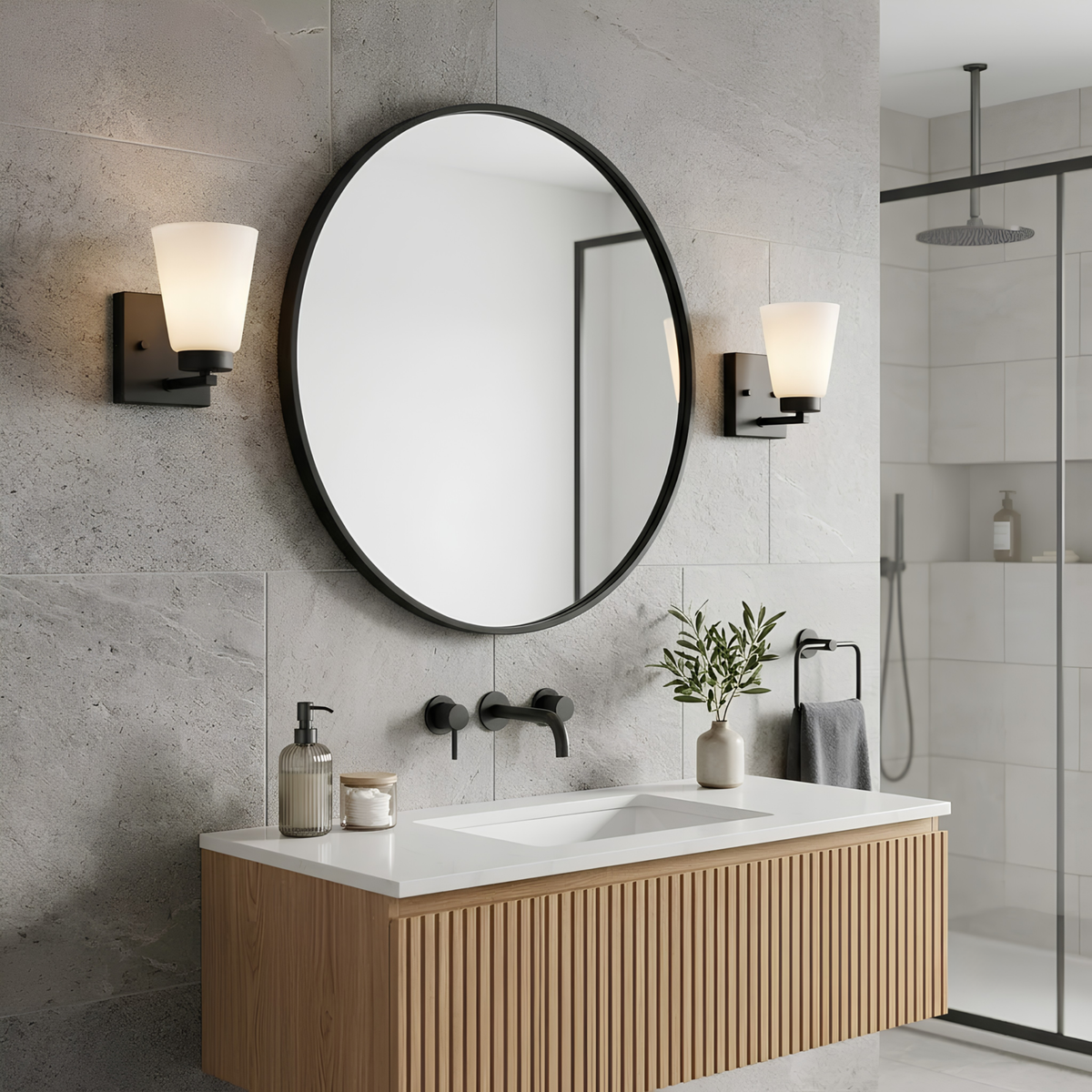 Aria 1-Light Frosted Cone Glass Sconce/Vanity - MB