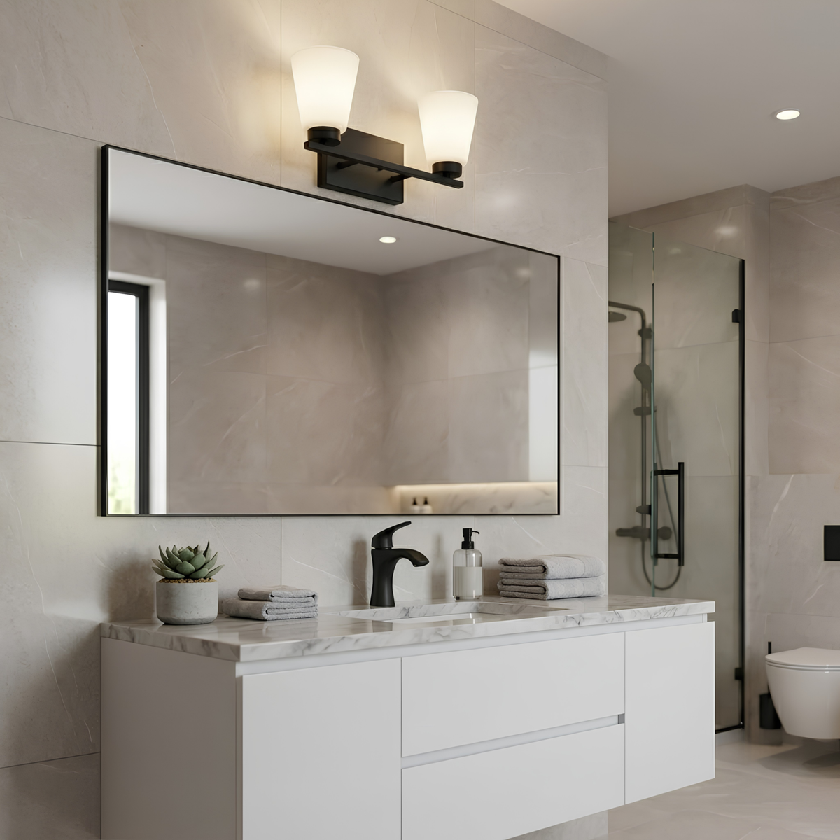 Aria 2-Light Frosted Cone Glass Vanity - MB