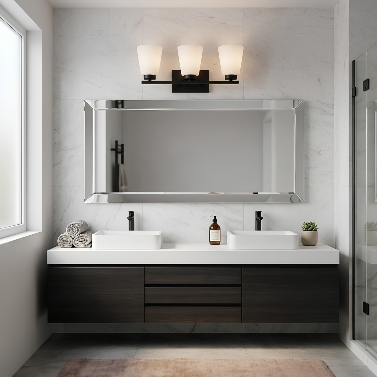 Aria 3-Light Frosted Cone Glass Vanity - MB