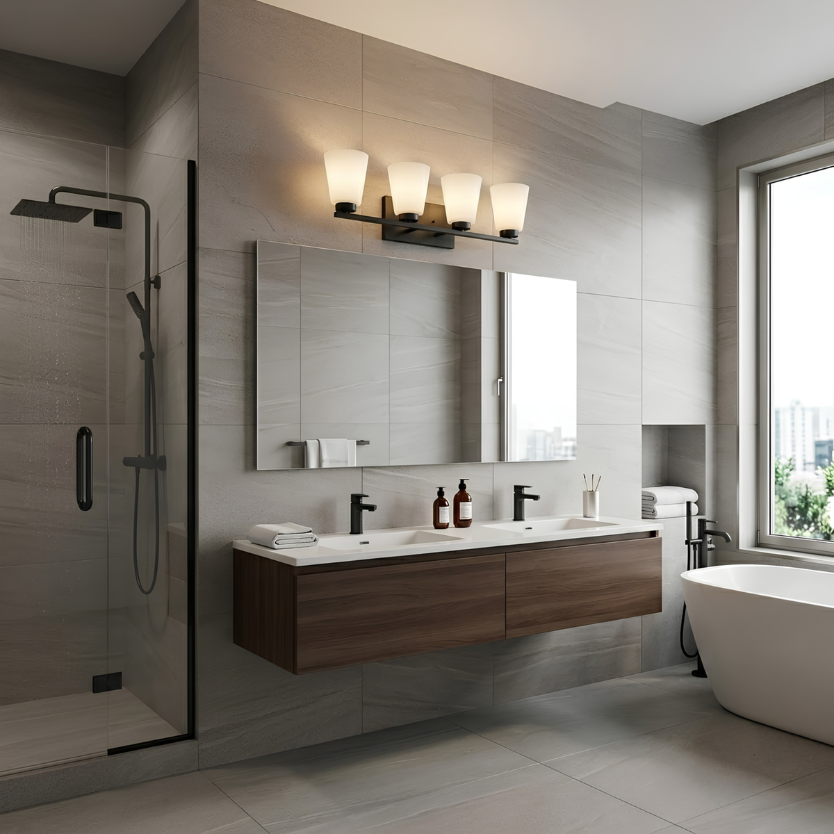 Aria 4-Light Frosted Cone Glass Vanity - MB
