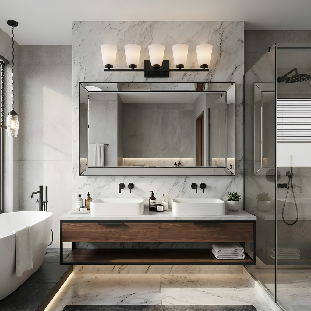 Aria 5-Light Frosted Cone Glass Vanity - MB