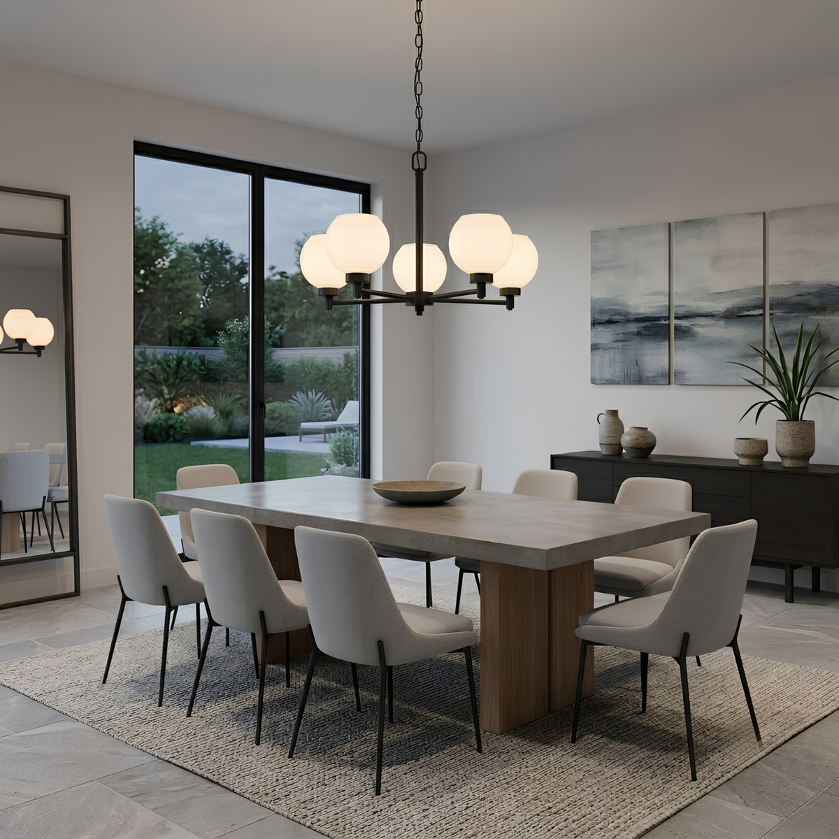 Mincio 5-Light Opal Globe Chandelier - MB