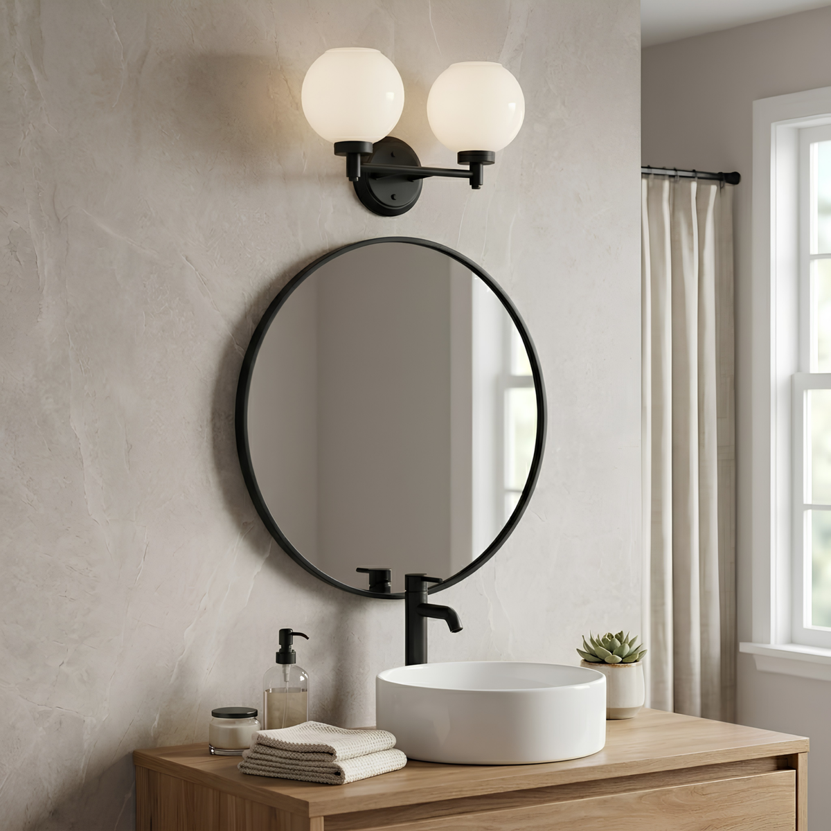 Mincio 2-Light Opal Globe Vanity - MB