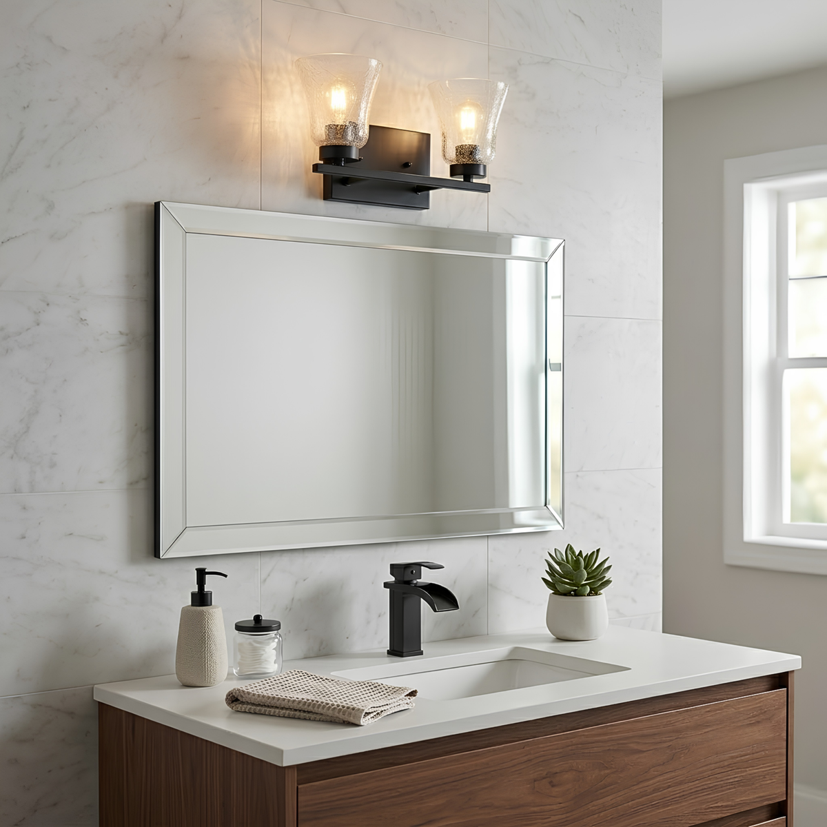 Mincio 2-Light Crackle Taper Glass Vanity - MB