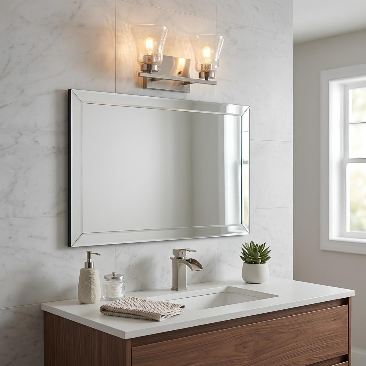 Mincio 2-Light Crackle Taper Glass Vanity - NK