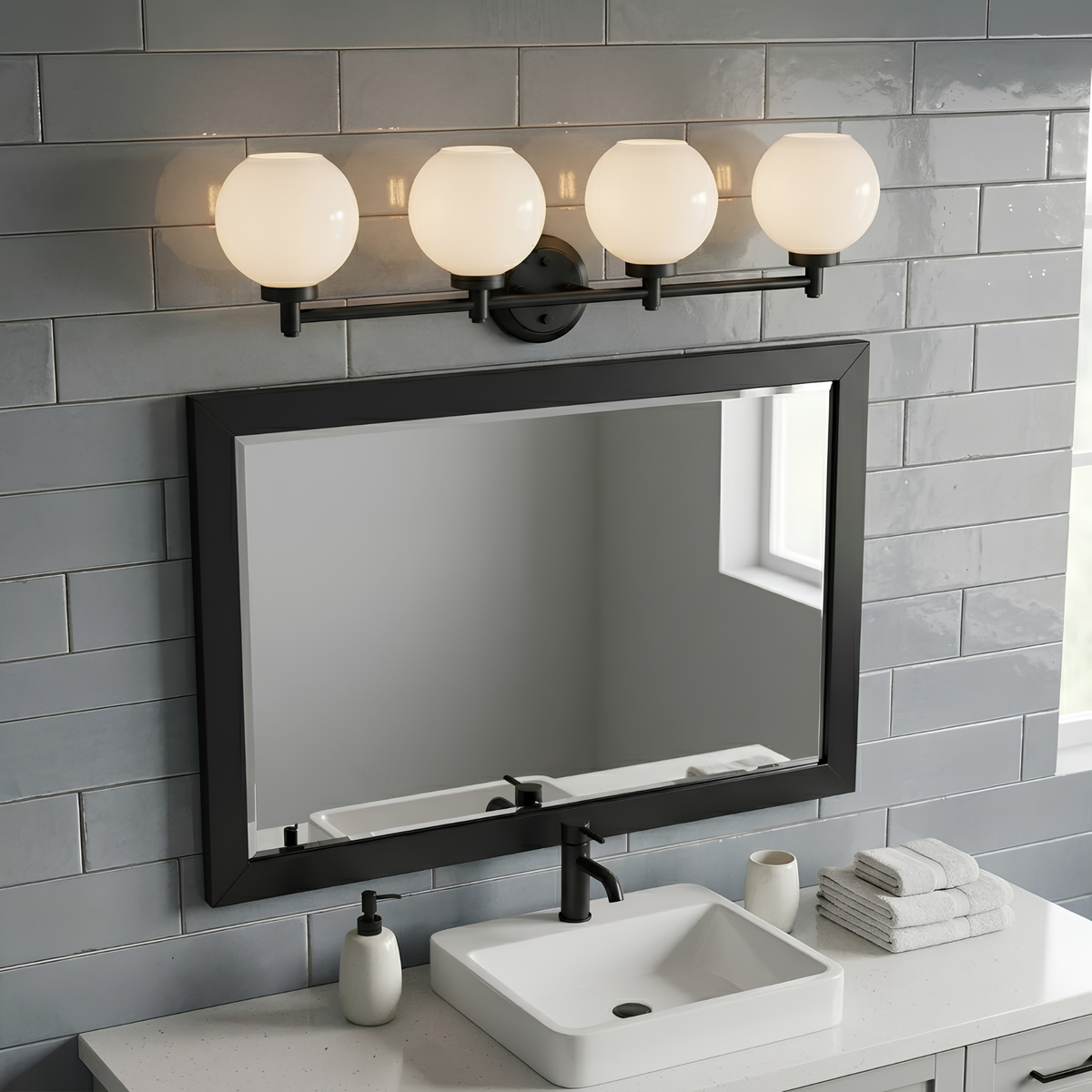 Mincio 4-Light Opal Globe Vanity - MB